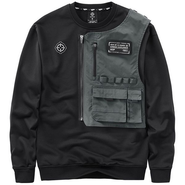

mens fashion techwear hoodies hi street mechanical tactical pullover sweatshirts personality cargo 220720, Black