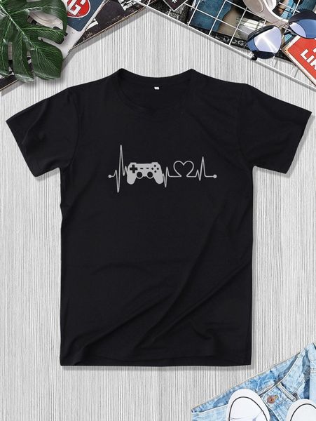 

men gamepad & heart print tee k2d5#, White;black