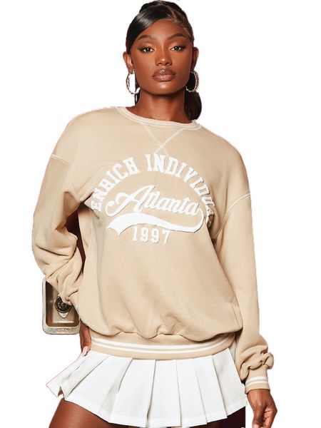 

slogan graphic drop shoulder sweatshirt o8mm#, Black