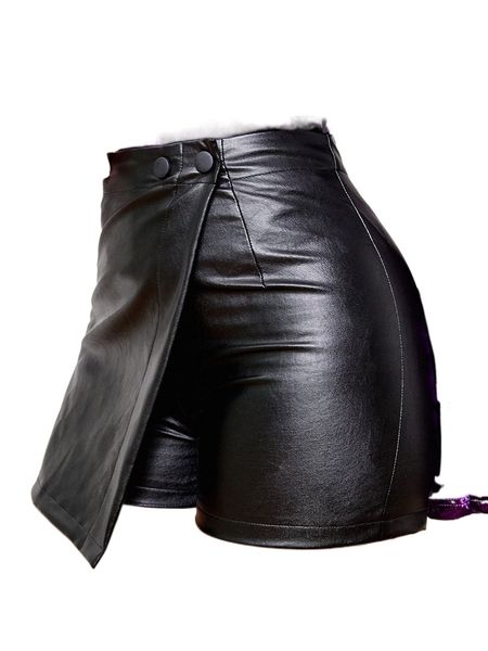 

high waist wrap pu leather shorts t7kz#, White;black