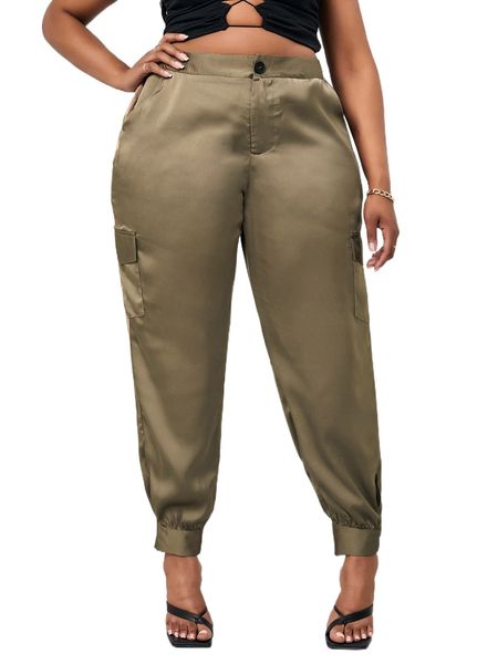 

sxy plus high waist slant pocket cargo pants p83t#, Black