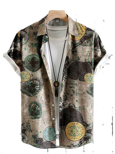 

men 1pc random leaf & mandala print high low shirt c4ab#, White;black