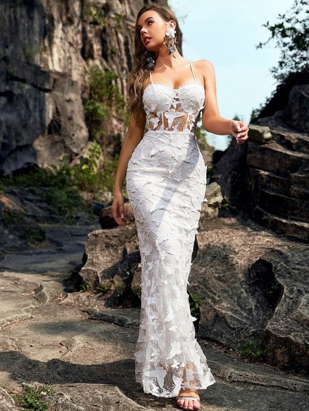 

butterfly appliques lace up guipure lace maxi cami prom dress s09y#, Black;gray