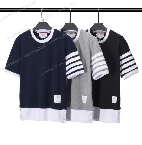 

22 fashion luxury brand tb-thom short sleeve t shirts crew neck yarn dyed four bar stripe, White;black