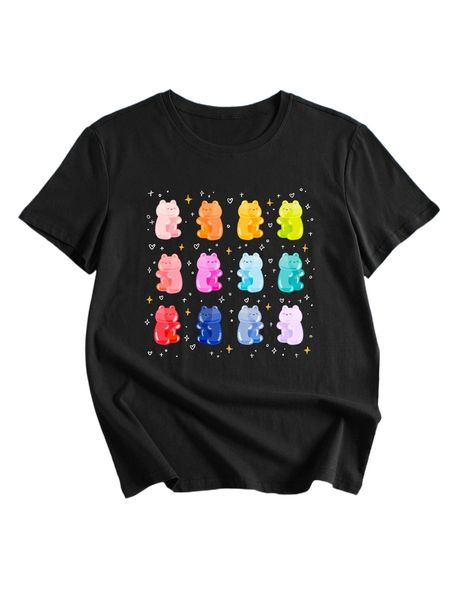 

romwe x eggmart cartoon print tee c1w1#, White