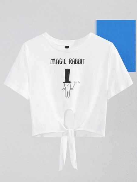 

x lulu yo cartoon and letter graphic knot hem tee c6qn#, White