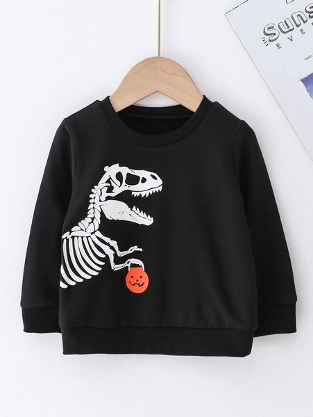 

baby halloween pumpkin & dinosaur skeleton print pullover she, Black