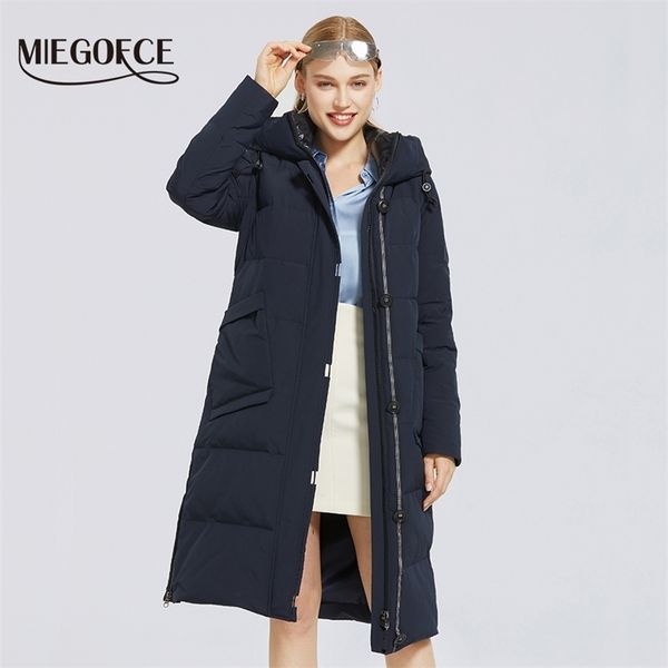 

miegofce winter womens cotton coat length simple style windproof jacket parkas fashion stylish woman 201026, Black