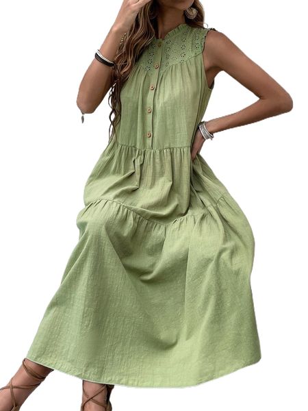 

eyelet embroidery r.uffle h.em s.mock d.ress i4vl#, Black;gray