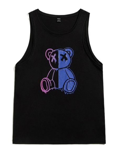 

men cartoon bear print tank r1uj#, White;black