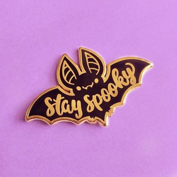

gothic stay spooky bat enamel brooch pins badge lapel pin brooches collar jeans jacket fashion jewelry accessories, Blue