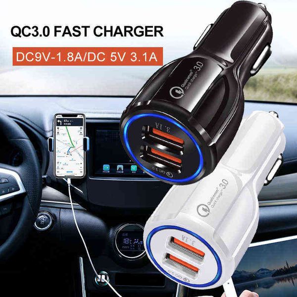 Carregador de carro Dual USB Quick Charge 3.0 2.0 para Samsung S10 Plus QC 3.0 Phone Carregador adaptador Car-carregador de carro para Xiaomi Mi 9 iPhone W220328