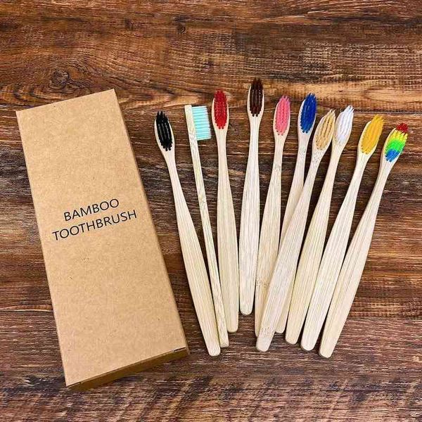 Spazzolino da denti 10 pezzi Spazzolino da denti colorato naturale Eco Setole morbide Carbone di bambù Dente vegano Igiene orale dentale Senza plastica 0511