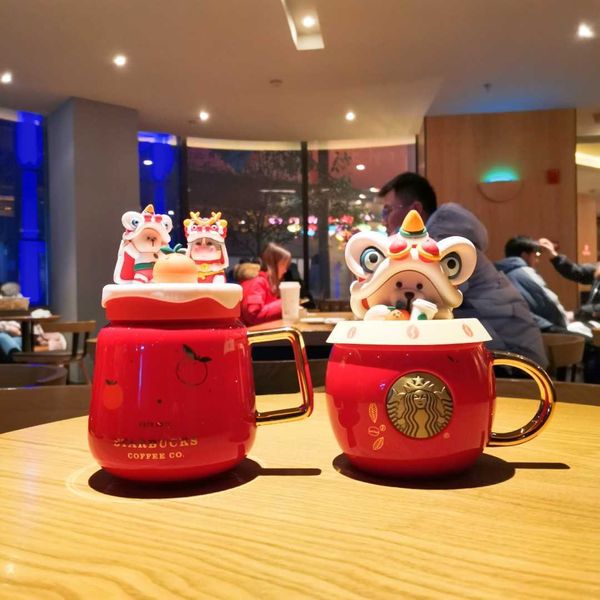 

starbucks 2021 cup lion bear scene mug drum cover ceramic goddess bronze
