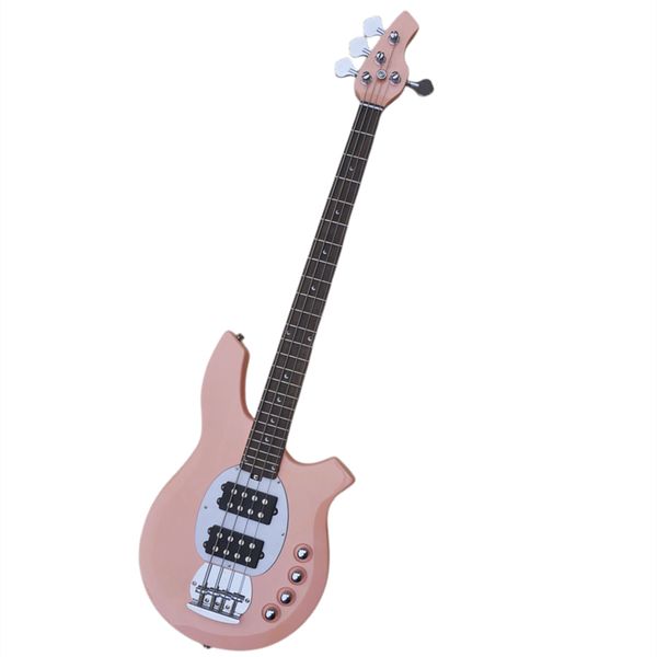 Custom 4 Strings Music Pink Electric Bass Guitar с Moon Inlays Открытые пикапы могут быть настроены