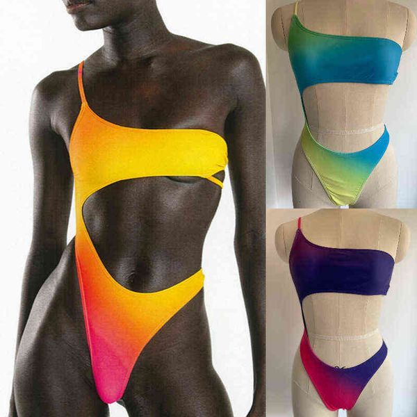 

swimsuit one-piece personalized backl gradient female swimwear, White;black