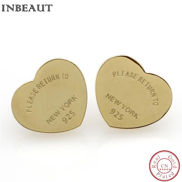 

inbeaut trendy lover heart letter stud earrings for women luxury gold-color letter us fashion style classic wedding jewelry307z, Golden;silver