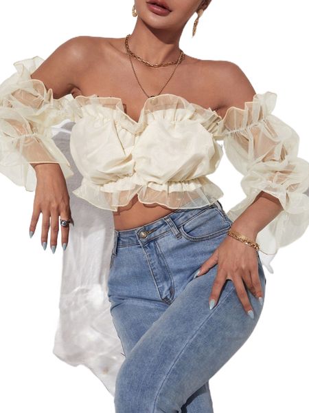 

ruched bust off shoulder crop 60u8#, White
