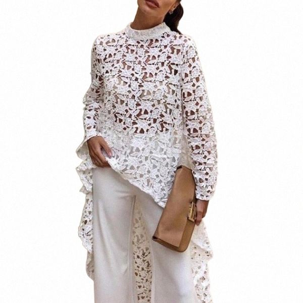 

summer party blouse&shirt casual o-neck bikini smock crochet hollow out knitted fashion irregular female shirt 59jt#, White
