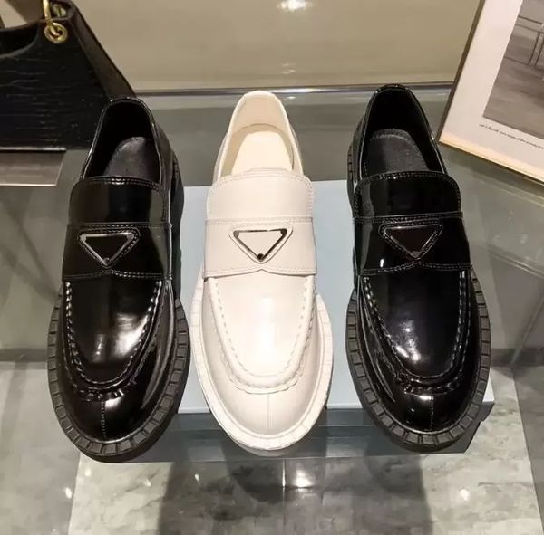 

designer slippers loafer mulles shoes classic platform casual shoes leather thick soles flat luxury fashion women low-buckle black white siz