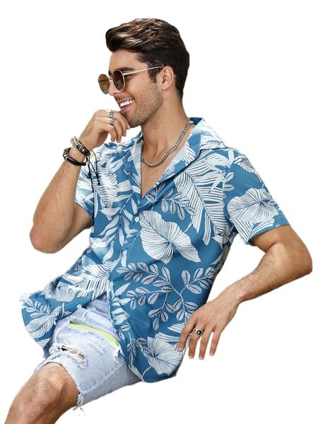 

men tropical print shirt q68j#, White;black