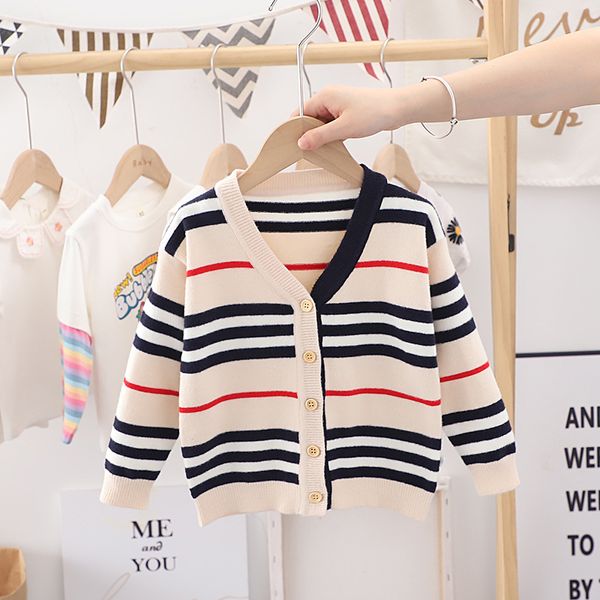 

Autumn Spring Girls Boys Cardigan Jacket Outerwear for Kids Clothes Children's Knit Sweaters Baby Clothes 1-6years, Beige 02