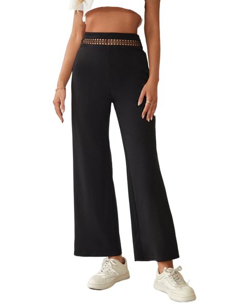 

guipure lace insert wide leg pants e0kp#, Black;white