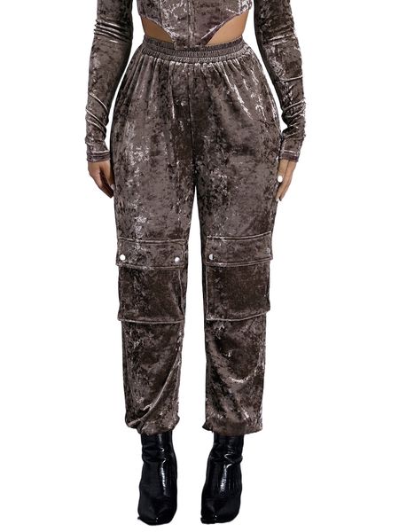 

sxy flap pocket elastic waist velvet sweatpants s2dp#, Black;white