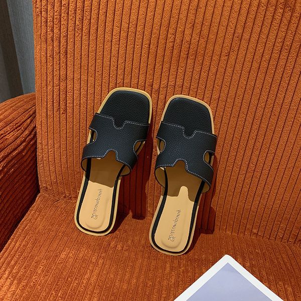 

2022 summer ins wind flat bottom h letter face net red slippers women, Black