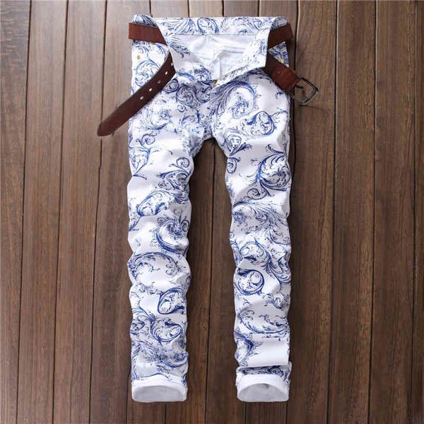 

men's pants men's fashionable urban white printed casual pants qerl, Black