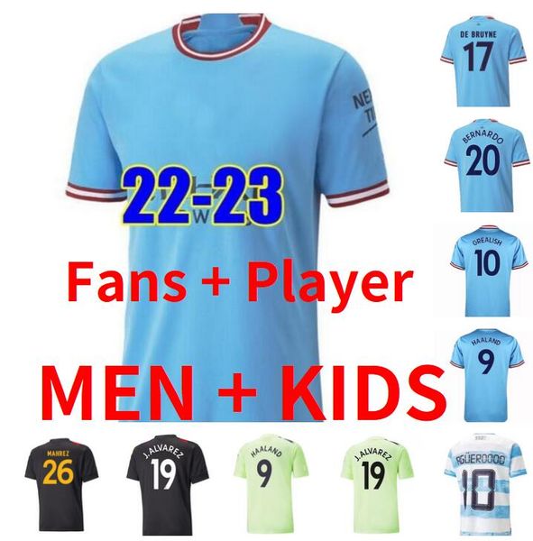

22 23 haaland soccer jerseys grealish alvarez mans cities mahrez rodrigo fans player version de bruyne foden bernardo 2022 2023 football sh, Black;yellow