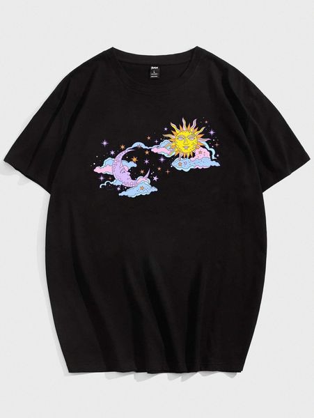 

romwe guys sun & moon graphic tee 91sb#, White;black
