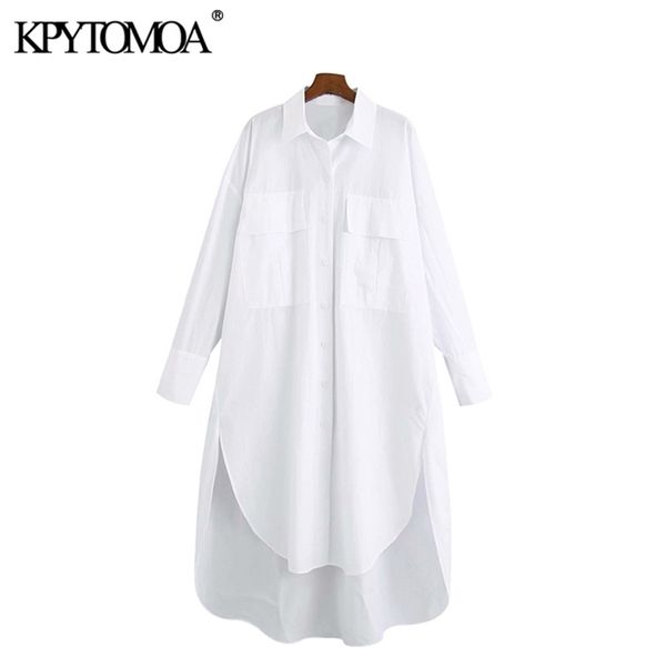 

kpytomoa women fashion with pockets oversized irregular blouses vintage long sleeve side vents female shirts chic 210401, White