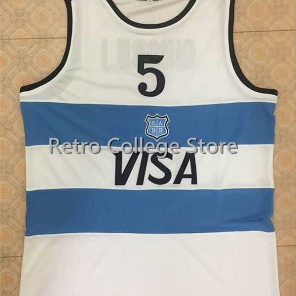 Sjzl98 #5 Manu Ginobili Team Argentina Maglia da basket retrò cucita blu navy Personalizza qualsiasi numero di taglia e nome del giocatore