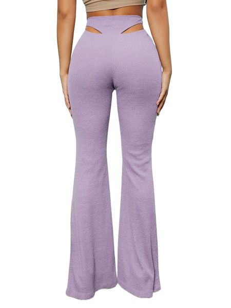 

sxy cut out waist flare leg pants e1yn#, Black;white