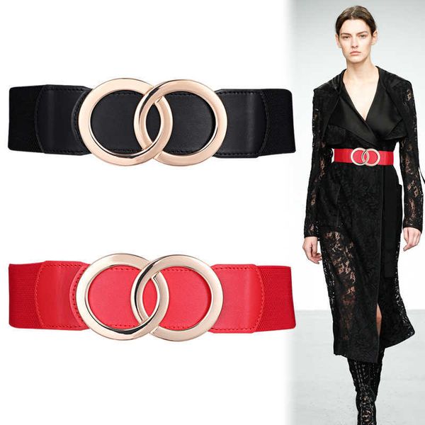 

elling women's girdle elastic stretch wide waist belts double rings buckle cummerbunds ladies designer classic luxury, Black;brown