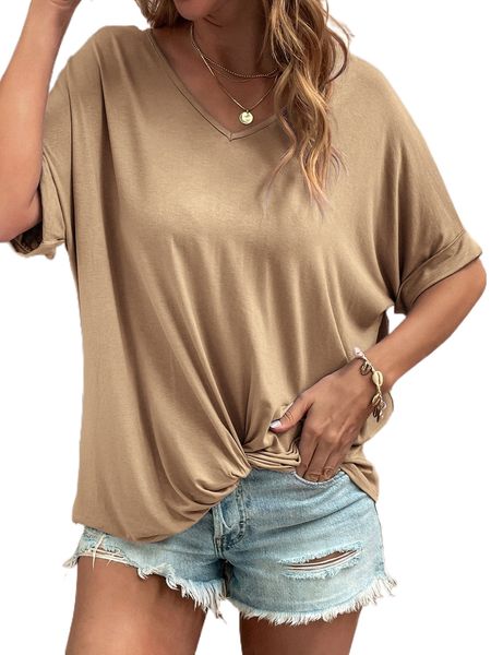 

v neck batwing sleeve tee e2lz#, White