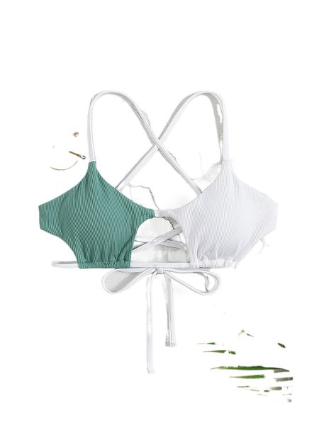 

colorblock rib tie back bikini b6qv#, White;black