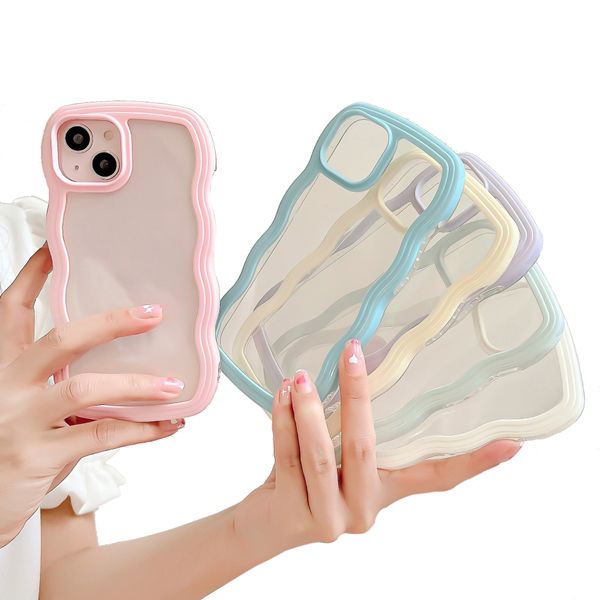 Casos de telefone transparentes de borda de onda curly para iPhone 14 11 12 13 Pro Max x xr xs moda moda Candy Color