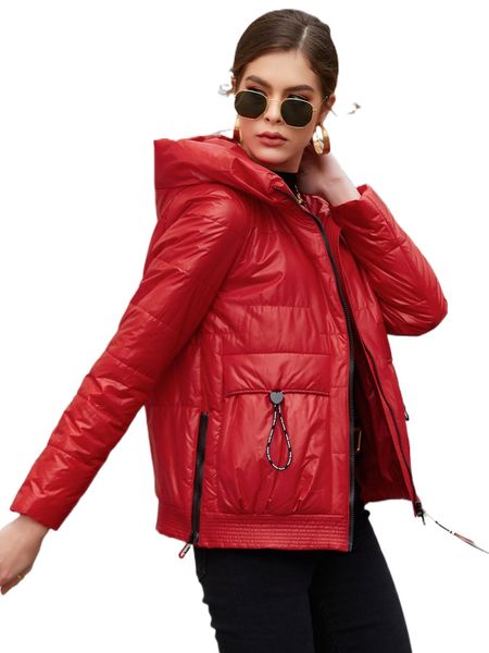 

hailuozi solid zip up hooded winter coat a1ts#, Black