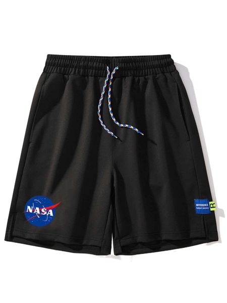 

men letter graphic patch detail drawstring waist shorts z6rx#, White;black
