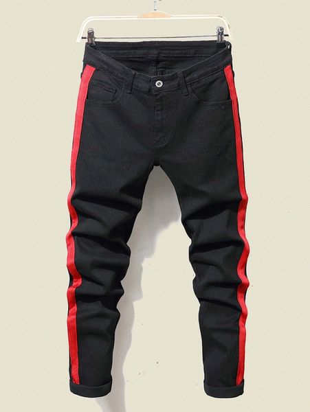 

men contrast side seam jeans h8qo#, Blue