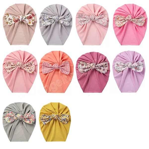 Bebê Indiano Caps Recém-nascidos Floral Bowknot Chapéu Meninas Leite De Seda Turbante Macio Algodão Nó Cabeça Envoltório Crianças Beanie Beanie Nascido Photography Props Acessórios De Cabelo