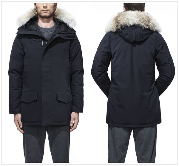 

mens outerwear coats winter outdoor leisure sports down jacket white duck windproof aviator parker long leather collar cap warm real wolf fu, Black