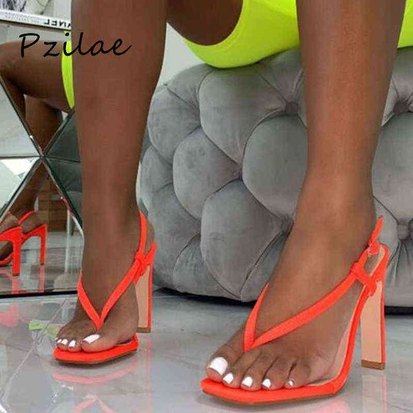 Sandalen Pzilae Mode Frauen Sommer Flip-Flops Sandalen Sexy Orange Schwarz High Heels Zurück Strap Square Heel Gladiator Schuhe 220704