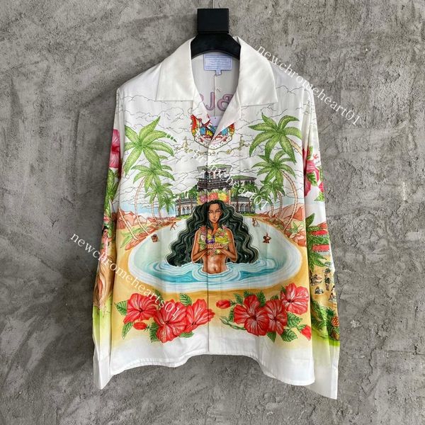

casablanca 22ss hawaiian flower coconut landscape printed high silk cotton long sleeve shirt men and women shirts, White;black