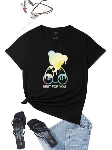 

bear & slogan graphic tee 46d5#, White