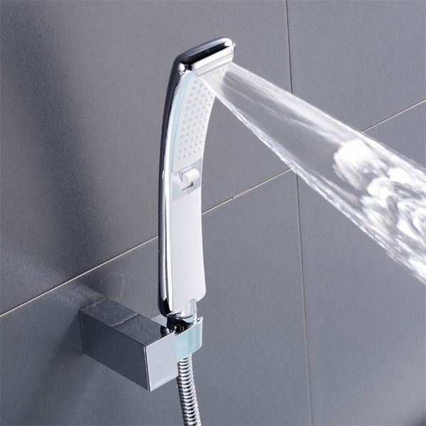 Soffione doccia a cascata a 2 funzioni Soffione doccia a pioggia ad alta pressione Set di spruzzatori per doccia a pioggia a risparmio idrico Design nero nichel spazzolato 220525