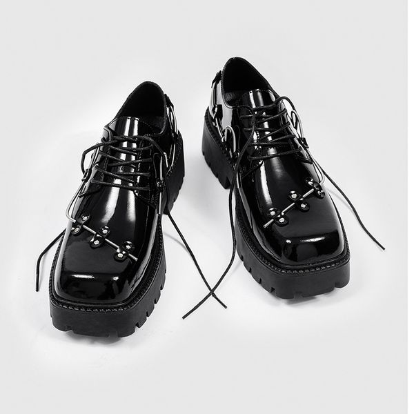 Sapatos sociais masculinos decorados com decoração de primavera, sapatos Derby minimalistas, bico quadrado, retrô, plataforma, sapatos modernos