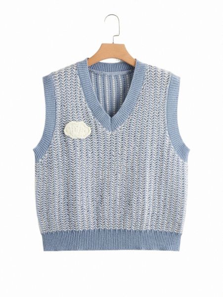 

plus cloud patched contrast trim sweater vest g2sv#, Black